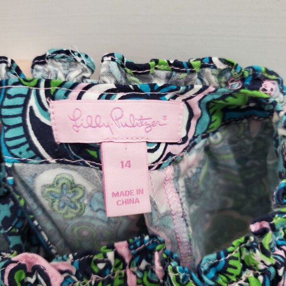 Lilly Pulitzer Girl's Teal Multi Tiger Paisley Print Flutter Sleeve Dress Sz 14 - Picture 5 of 8